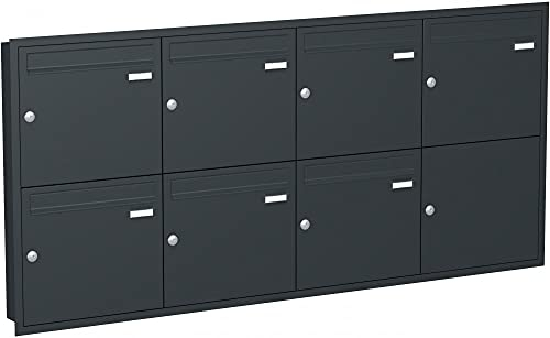 Briefkastenanlage Unterputz mit eckiger Verkleidung Modell U1 Farbe RAL 7016 anthrazitgrau, Größe mit 7 Briefkästen