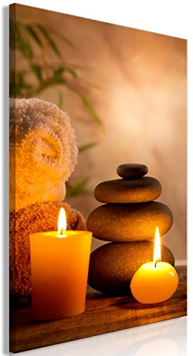 decomonkey Bilder Zen Steine 80x120 cm 1 Teilig Leinwandbilder Bild auf Leinwand Vlies Wandbild Kunstdruck Wanddeko Wand Wohnzimmer Wanddekoration Deko Natur Orient SPA Kerzen Feng Shui