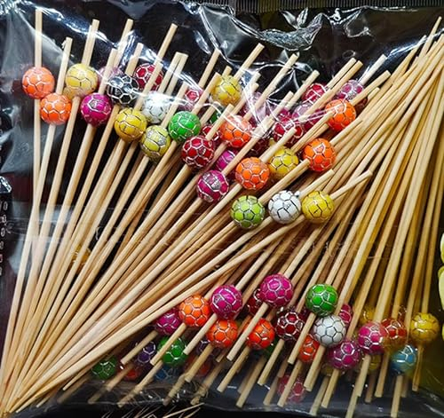AILEXI Palillos de cóctel palillos de madera de 100 cuentas Comidas para fiestas frutas Sandwich mordiscos - Fútbol Multicolor