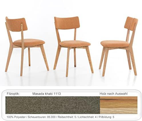 expendio Stabiler Holzstuhl Norina 32 Polsterstuhl Esszimmerstuhl Küchenstuhl Massivholzstuhl Verschiedene Varianten, Holzart:Eiche Bianco geölt, Bezugstoff:Masada Khaki