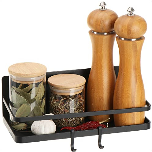 Robin Goods® Kühlschrank Magnet-Regal - Hängeregal mit 2 Haken - Küchen-Ablage magnetisch für Gewürze aus Metall - Magnetregal, Organizer bis max. 6kg belastbar (1 Stück - schwarz)