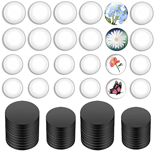 48 Pcs Aimants Photo Personnaliser Verre Transparent Rond - Autocollants pour Réfrigérateur DIY Mur Noël - Pépites Verre Clair 30mm 25mm