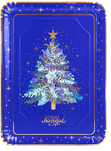 Horeca Collection 1 Unidad - Bandeja Desechable Rectangular Cartón 25 x 34 cm con Temática Azul Noche. Bandeja Biodegradable Navidad, 100% Reciclables. Celebraciones y Eventos.