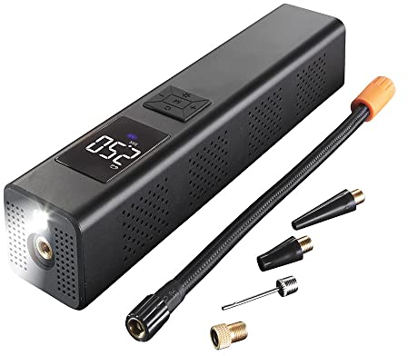 PROFI-PARTNER Elektrische Luftpumpe – 150PSI, 6000mAh Li-Ion-Akku, LED Licht, 22 Liter/min Luftdurchfluss, LC-Bildschirm - automatische Pumpe, Mini-Kompressor für Auto, Fahrrad, Motorrad, aufladbar