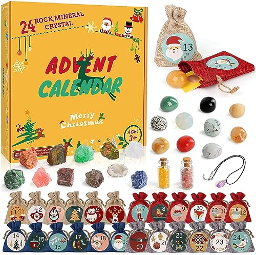 Adventskalender 2024 Kristalle für Kinder, 24 Kristalle Mineralien Edelsteine Weihnachten Countdown Adventskalender, Edelstein Christmas Advent Countdown Calendar für Jungen Mädchen (#3)
