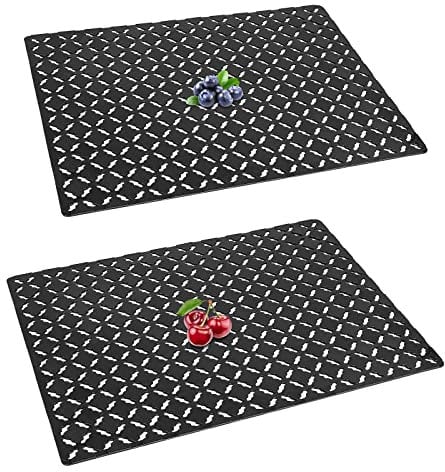 Top-spring Lot de 2 tapis de protection d'évier de cuisine pour éviers en céramique/acier inoxydable, tapis égouttoir à découper 30 x 40 cm (noir)
