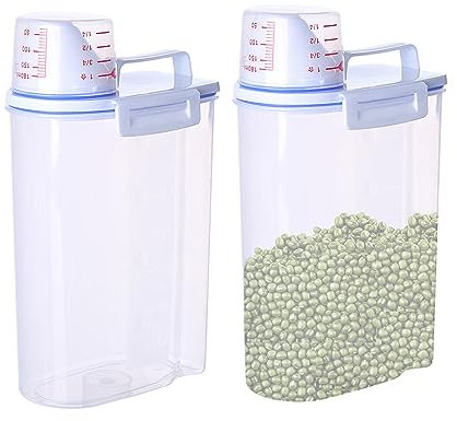Imtrub 2 Stück Reis-Trockenfutter-Aufbewahrungsbehälter, Vorratsdosen mit Ausgießer, Messbecher, Aufbewahrungsbox Küche von Trockenfutter, Getreide, Mehl, Kaffee, Nudeln, Müsli, Reis, 15 x 5 x 23 cm