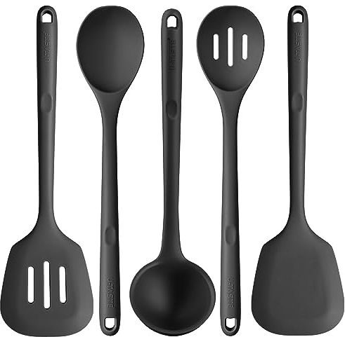 U-Taste Utensilios de Cocina de Silicona Extra Largos: 5 piezas 315 ℃ Herramientas de cocina resistentes al calor juego de espátulas antiadherentes para mezclar, servir y freír (Negro)