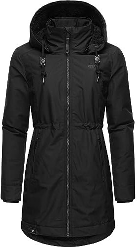 Ragwear Damen Wintermantel Warmer Parka lang wasserdicht mit Abnehmbarer Kapuze Dakkota Black Gr. XL