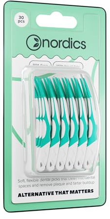 Nordics - Lot de 30 cure-dents interdentaires écologiques - Soft - 0,4 mm - En silicone - Avec boîte de voyage - Végétalien
