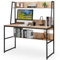 LIFEZEAL Schreibtisch mit Aufsatz, Computertisch mit Ablagen, Multifunktionaler Arbeitstisch mit Bücherregal, Bürotische aus Holz, für Arbeitszimmer & Schlafzimmer, 120 x 57 x 140 cm (Natur)