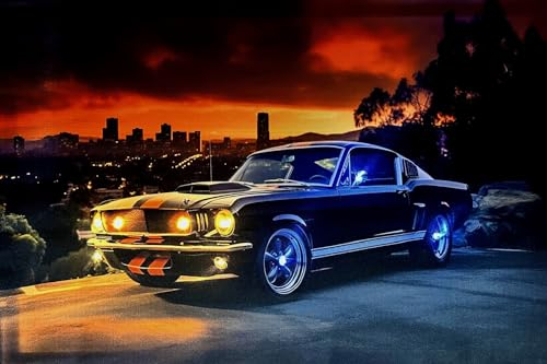 Samarkand - Lights LED-Bild mit Beleuchtung LED- Bilder Leinwandbild 65 x 45 cm Leuchtbild AUTO/MUSTANG/US CAR