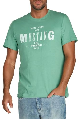 MUSTANG Tshirt Herren Regular Fit Rundhals Kurzarm Sommer Tee Shirt Logoprint Baumwolle, Größe:3XL, Farbe:Frosty Spruce (1004401-6398)