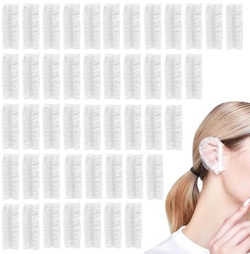 Geebymol 200 Pack Disposable Ear Protectors Clear Ear Covers for Shower Waterproof Shower Ear Cover, Clear Disposable Ear Protectors for Hair Dye, Shower, Bathing, Salon, Spa, Home, Hotel