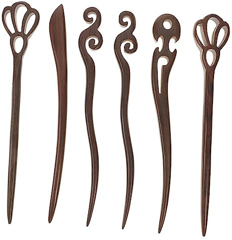 HAPINARY 6piezas Horquillas De Madera Clásicas De Ébano Para Mujer Accesorios De Pelo Hechos Mano Tocados Tradicionales Chinos Aleatorio