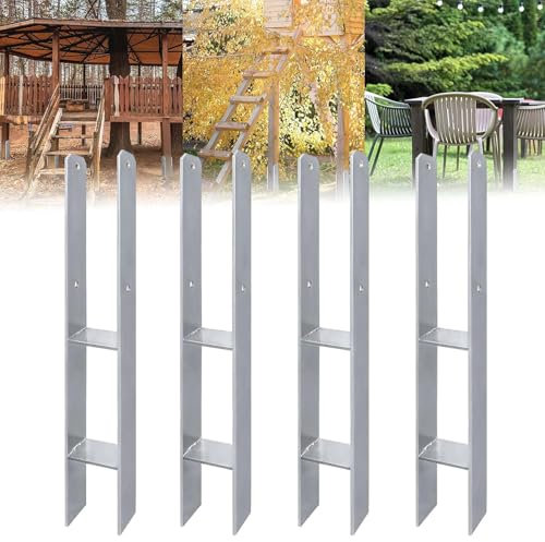 ACXIN 4 Stück H-Pfostenträger H-Anker Pfostenanker Set in Rostfreier Stahl mit Beschichtung, für feste Installationen im Freien, 81x600mm, 5mm Materialstärke
