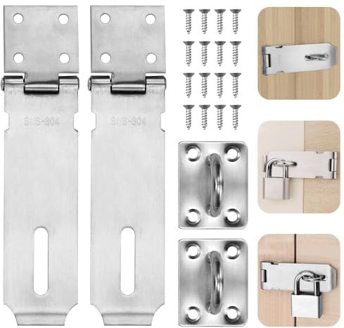 GOLRISEN 2 Stück Scherheitsüberfalle 5 Zoll Vorhängeschloss Haspe 304 Edelstahl Schloss Überfalle Türschloss Heavy Duty Vorrichtung Sicherheits Türbeschlag Türschloß mit Schrauben für Holztür Schrank