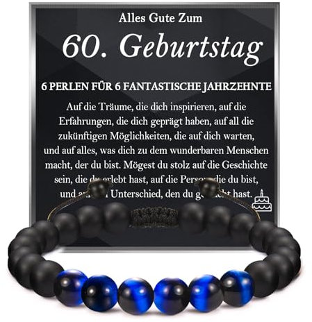 FAOMZQ 60 Geburtstag Männer, Perlen Armband Geburtstagsgeschenk für Männer, Geschenke zum 60 Geburtstag Mann Vater Sohn Enkel Neffe Bruder Onkel Opa Ehemann Patensohn