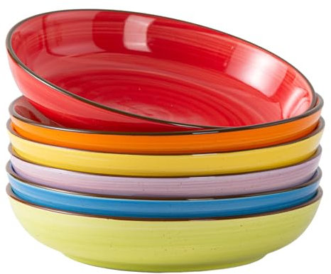 Y YHY Pasta Bowl, 8.5'' Porcelain Salad Bowl, 30 OZ Large Ceramic White Soup Bowl Set, Serving Plates for Salad Pasta Soup Fruit, Microwave Dishwasher Safe, Set of 6, Multi