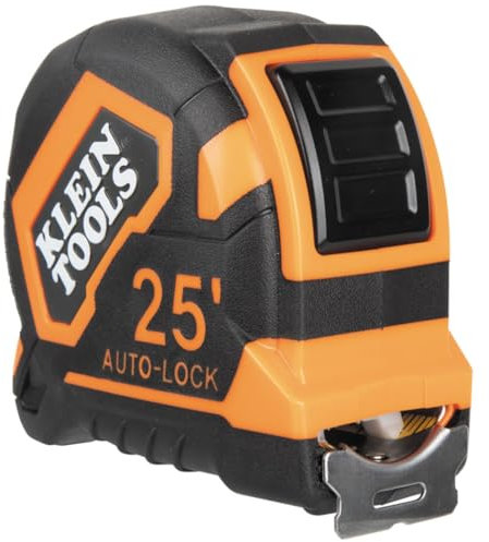 Klein Tools 9125AL Tape Measure, Heavy-Duty Measuring Tape, 25-Foot Single-Hook Nylon Reinforced Blade, Auto-Lock
