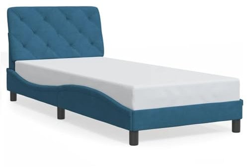 Gecheer Bettgestell mit Kopfteil Blau 90x190 cm Bett Polsterbett Bettgestell Bettrahmen Schlafzimmerbett Samt Jugendbett Betten Bett