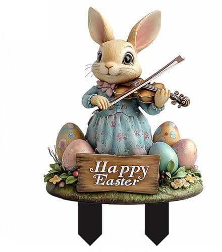 Generisch Gartenstecker Osterdeko Ostern Garten Hasen Deko, Osterdeko Outdoor Vintage für Draußen Frühling, Osterhase Außen Gartenschilder Osterdekoration Frühlingsdeko Osterhasen Figuren Groß (L)
