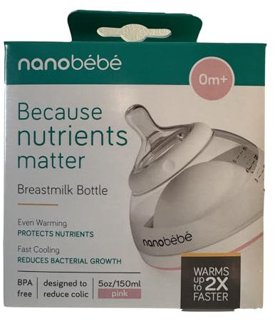 Nanobebe Breastmilk Bottle, 150ml/5oz, Pink, BPA-Free, Fast Warming and Cooling, 0m+