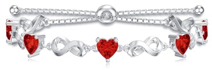LELOUCHY Unendlichkeits Herz Armband mit Rotem Granat 925 Sterling Silber Roter Geburtsstein für Januar Verstellbares Tennisarmband für Damen