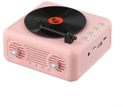 Portable FM Radio,Retro CD Player,with Built-in Speaker, Bluetooth-Compatible Retro Stereo Player for TF Card USB Playback, 5W Audio Output, 800mAh Battery, for Office, Home, Travel (Pink)