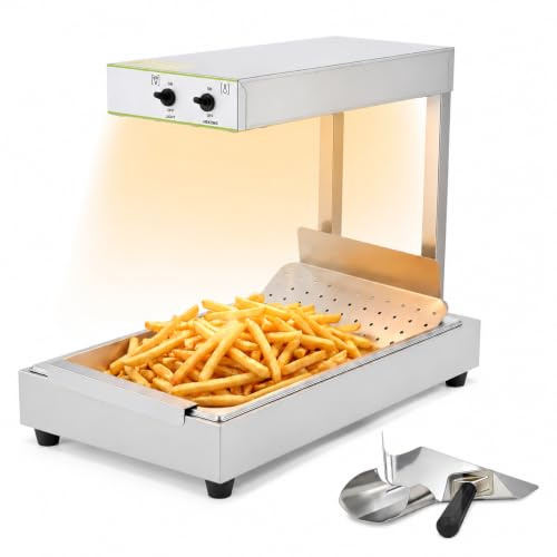 Chauffe-frites 750 W - En acier inoxydable - Pont chauffant avec éclairage - Pour chips, aliments frits - 33 x 56 x 46,5 cm