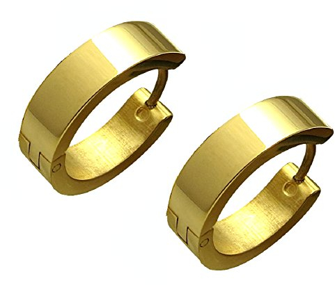 Kikuchi Damen Herren Ohrringe Titan Stäbchen Edelstahl Creolen Ohrstecker Ohrhänger Gold Glänzend 18mmØ ERTS006
