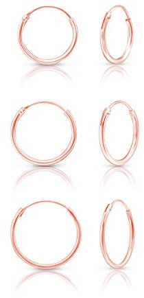 DTPsilver® Set Orecchini Cerchio Argento 925 Placcato Oro Rosa - Orecchini Cerchio Donna - Set da 3 Paia Orecchini a Cerchio Piccoli e Medi - Spessore 1.2 mm - Diametro 16, 18, 20 mm