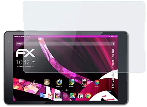 atFoliX Glasfolie kompatibel mit Vodafone Smart Tab N8 Panzerfolie, 9H Hybrid-Glass FX Schutzpanzer Folie