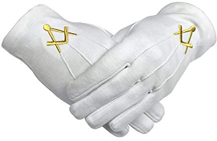 Unbekannt Freimaurer Baumwolle Handschuh mit Golden Mylar Bestickt Winkel und Kompass - Schwarz, X Large