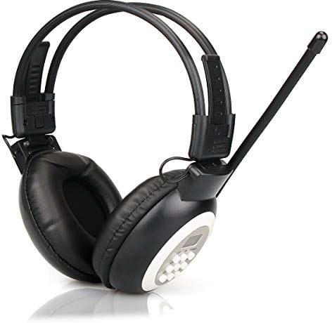 Retekess TR101 Radio Auricular, Radio FM Plegable con Estéreo, Entrada AUX, Alimentado por Batería, para Reuniones Escolares (Negro)
