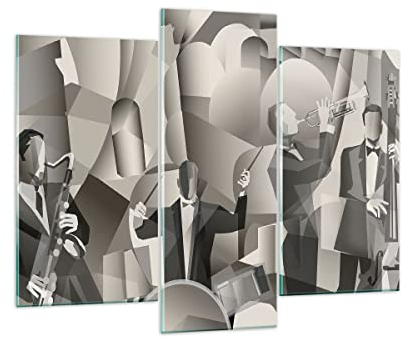 ARTTOR Mehrteilige Bilder auf Glas 130x100cm Glasbild Jazz Musik Musiker Groß Wanddeko Schlafzimmer Küche Set 3 teilige Wandbilder Dekoration Wohnzimmer Modern Wand Kunstdruck Art GCB130x100-4119