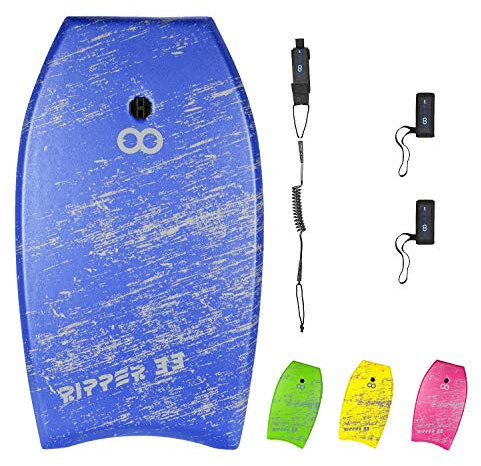 WOOWAVE Bodyboard, 83.8 cm/91.4 cm/104.1 cm, superleichtes Bodyboard mit gewickelter Handgelenkleine, Schwimmflossen-Gurte, EPS-Kern und glatter Unterseite, Jugendliche und Erwachsene (83.8 cm, blau)