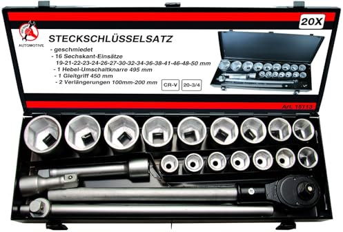 DOUILLES PL 3/4 6 PANS de 19 à 50 COFFRET20 DOUILLES ET ACCESSOIRES
