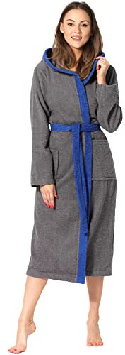 Ladeheid Damen Frottee Bademantel aus 100% Baumwolle LA40-191 (Dunkelgrau-12/Blau-28, L)