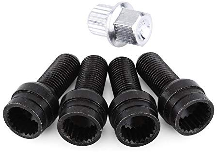 Bulloni ruota, 4 + 1 M14 * 1.5MM Bullone ruota in acciaio nero e dadi di bloccaggio con chiave per