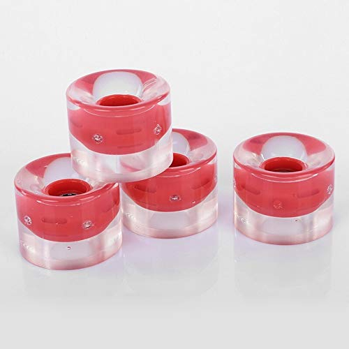 without brand FJY-Ruedas, glatte Kugellager, 4 Stück Skateboard-Rollen mit klarem LED-Licht, 60 mm Rollen, langlebig, Longboard Penny Board Skateboard, 3 Farben (Farbe: Rot)