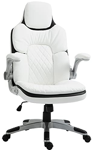 Vinsetto Ergonomischer Bürostuhl mit klappbare Armlehnen, Höhenverstellbarer Schreibtischstuhl mit Wippfunktion, dick gepolsterter Stuhl mit verstellbare gepolsterte Armlehne 69 x 67 x 113-121 cm