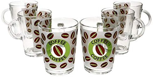 MamboCat 6er Set Cremona Glas-Kaffeebecher mit Henkel I Grün I 320 ml I Milchglas-Optik mit Kaffeebohnen und Aufschrift I Alternativ für Milchkaffee, Cappuccino, Kakao & Co