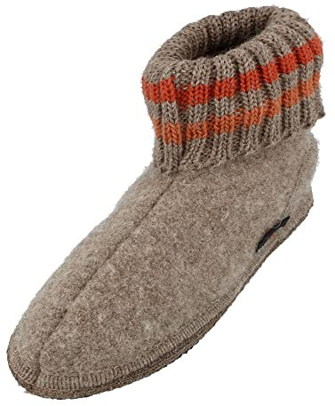 HAFLINGER Hüttenschuh Paul mit Kragen aus reiner Schurwolle Beige (Beigemeliert 46), EU Gr. 42