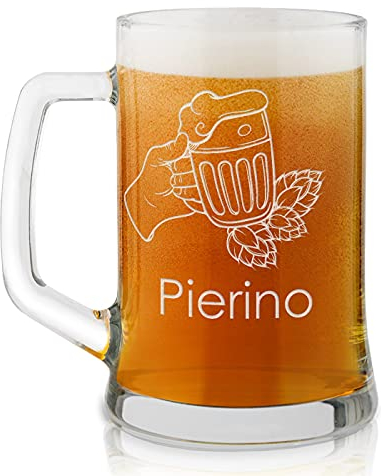 Maverton Boccale per la Birra in vetro con personalizzazione - capienza 500 ml - H12 cm x Ø8,5 cm - ottima idea regalo per le feste perfetto per ogni uomo amante della buona Birra - buona pinta
