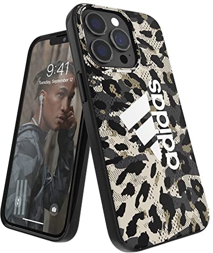 adidas Sports Phone Case Designed for iPhone 13 Pro, Case Testing Case, Shockproof Raised Edges, Protective Case, Beige Leopard