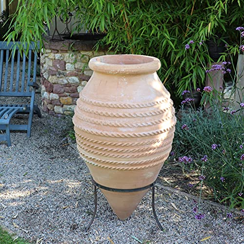 Palatina Werkstatt , handgefertigte Spitzamphore 110 cm mit Ständer, Winterfest, mediterrane Keramik für Garten, Teich Außen Vitex 100, Ständer