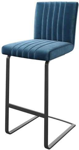 DELIFE Barstuhl Luiga-Flex Freischwinger flach Metall Samt Blau