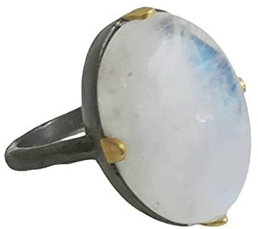 Mondstein Mixed Metal Sterling Silber Cocktail ring - Natürlicher Edelstein - Geburtstagsgeschenk - Weihnachtsgeschenk - Handgefertigte Geschenkideen für Frauen (Größe: US Size 6 / Diameter 16.5)