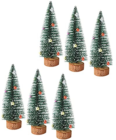 HJHIWE Mini-Tisch-Weihnachtsbaum-Set, 30 cm, Sisalbäume mit Holzsockel und Weihnachtskugeln, 6 Stück
